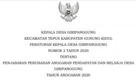 Peraturan Kepala Desa Giripanggung Nomor 2 Tahun 2020